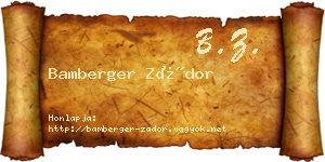 Bamberger Zádor névjegykártya